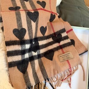 Burberry Tan and Black Heart Patterned Scarf